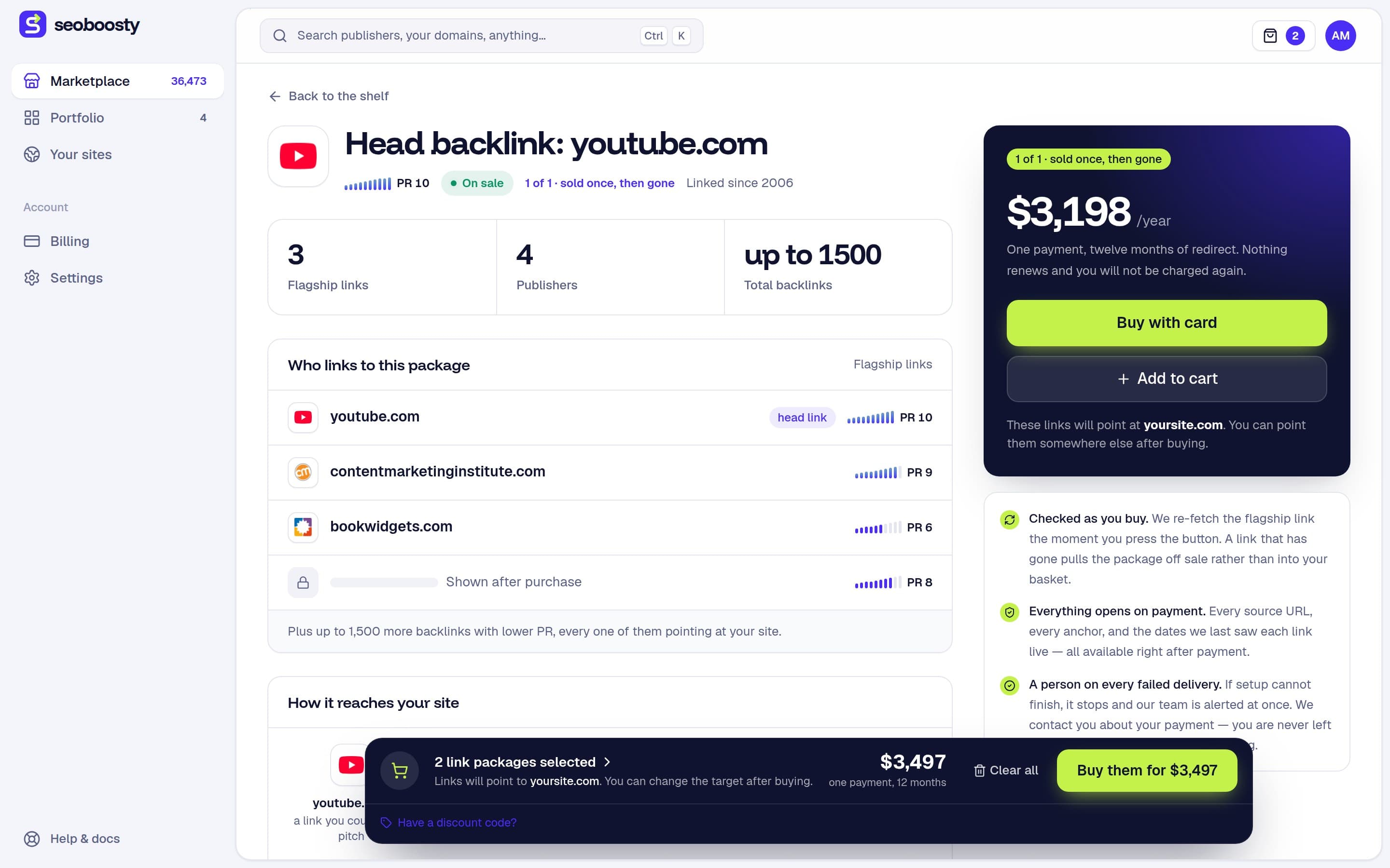 A package page with its publishers and price